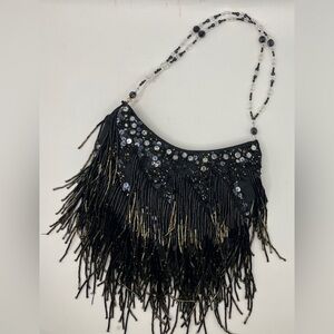 Black Beaded Fringe Handbag